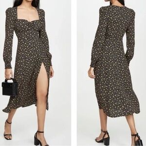 Reformation 4 Wallflower Midi Dress Long Sleeves Carolina Floral Leg Slit
